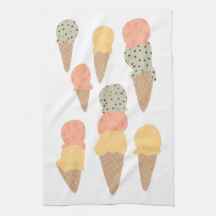 Sweet Ice Cream Cones Pastel Pattern Tea Towel