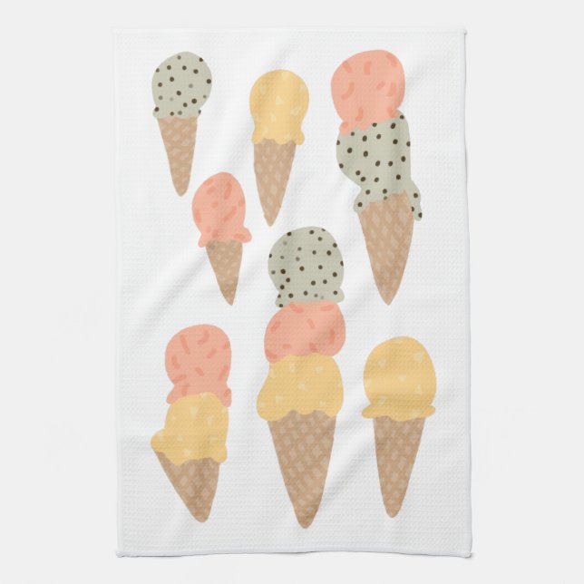 Sweet Ice Cream Cones Pastel Pattern Tea Towel (Vertical)