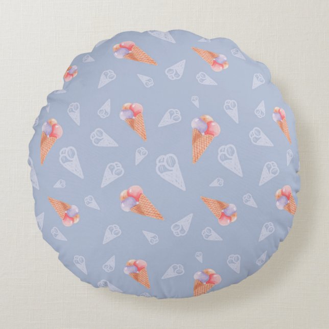 Sweet Ice Cream Cones Pattern Round Cushion (Front)