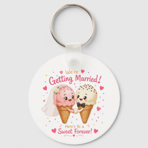 Sweet Ice Cream Couple Engagement Announcement Key Ring