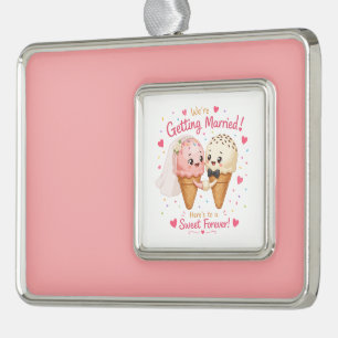 Sweet Ice Cream Couple Engagement Announcement Silver Plated Framed Ornament