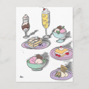 Sweet Ice Cream Desserts Retro French Postcard