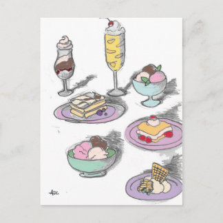 Sweet Ice Cream Desserts Retro French Postcard