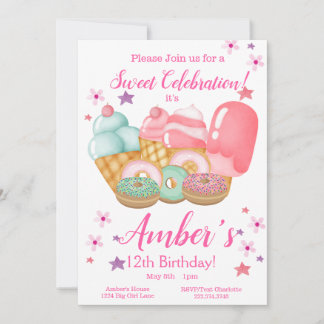 Sweet Ice Cream, Doughnut Birthday, Any Age     Invitation