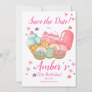 Sweet Ice Cream, Doughnut Birthday, Any Age     Save The Date
