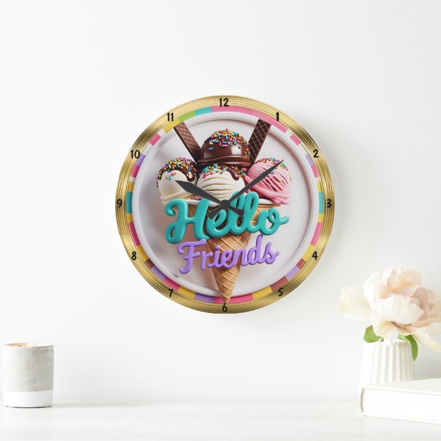 Sweet Ice Cream Friends  Large Clock (Home)