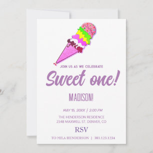 Sweet ICE CREAM rainbow colours,  Invitation