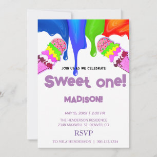 Sweet ICE CREAM rainbow colours,  Invitation