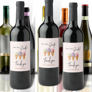 Sweet Ice Cream Summer Here Scoop Baby Shower Wine Label