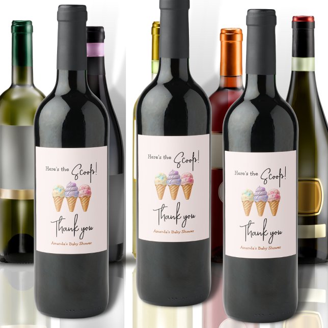 Sweet Ice Cream Summer Here Scoop Baby Shower Wine Label (Creator Uploaded)