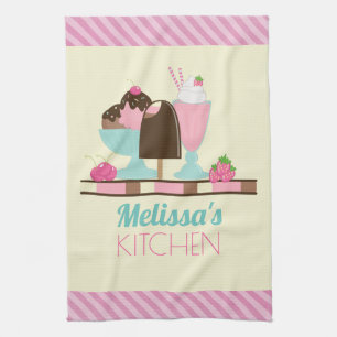 Sweet Ice Cream Sundae & Strawberry Float Tea Towel