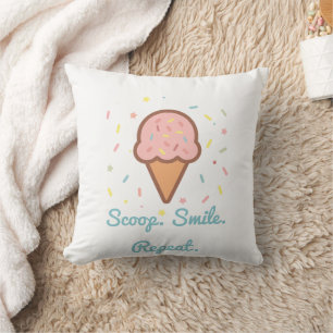 Sweet Ice Cream Throw Pillow–Scoop. Smile. Repeat. Cushion