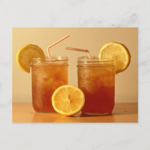 Sweet Iced Tea in Mason Jars with Straws Postcard