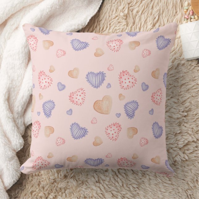 Sweet Illustrated Hearts Pattern Cushion (Blanket)