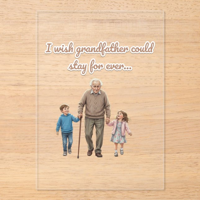 Sweet illustration grandfather And Grandchildren Acrylic Invitations (Front)