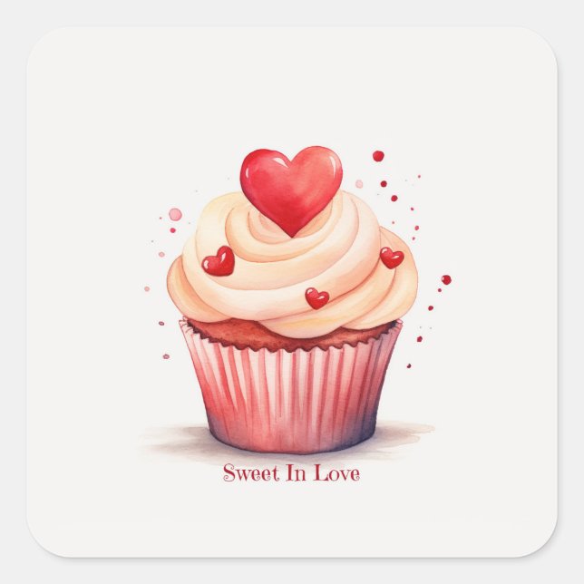 Sweet In Love Cupcake Valentine's Day Card Square Sticker (Front)