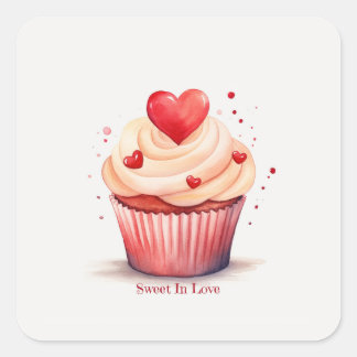 Sweet In Love Cupcake Valentine's Day Card Square Sticker