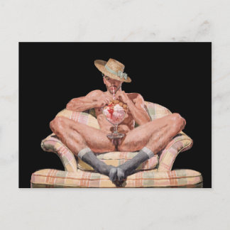 Sweet Indulgence – Retro Kitsch Male Figure Art Postcard