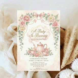 Sweet Is Brewing Blush Floral Baby Shower Tea Invitation