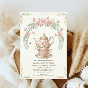 Sweet Is Brewing Butterfly Floral Baby Shower Tea Invitation