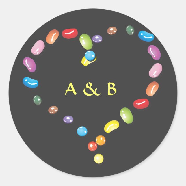 Sweet jelly beans candy heart shape. Add initials Classic Round Sticker (Front)