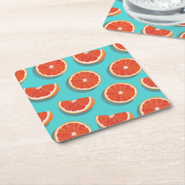 Sweet Juicy Orange Pattern Square Paper Coaster (Angled)
