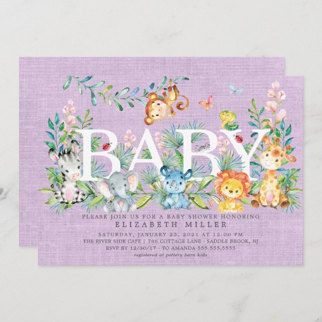 Sweet Jungle Animals Baby Shower Invitation (Front/Back)