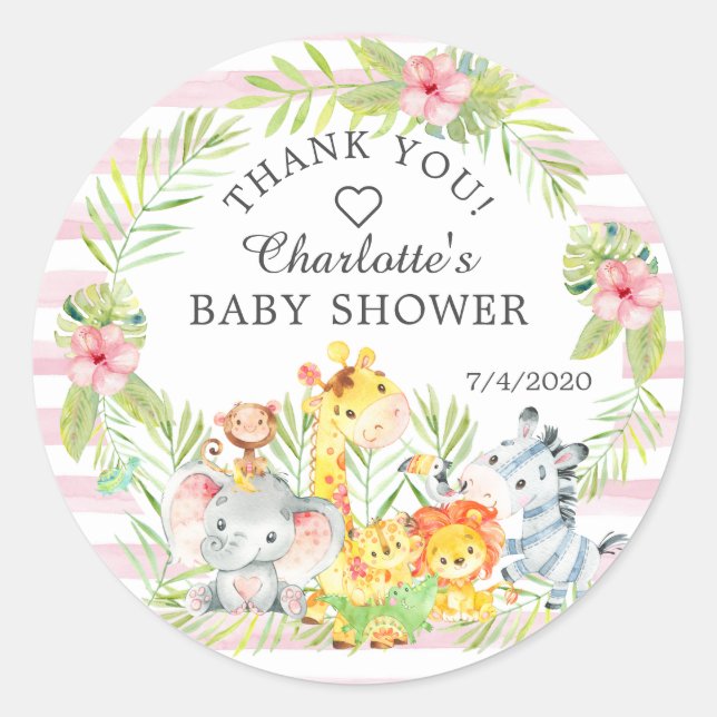 Sweet Jungle Animals Baby Shower Thank You Favour Classic Round Sticker (Front)