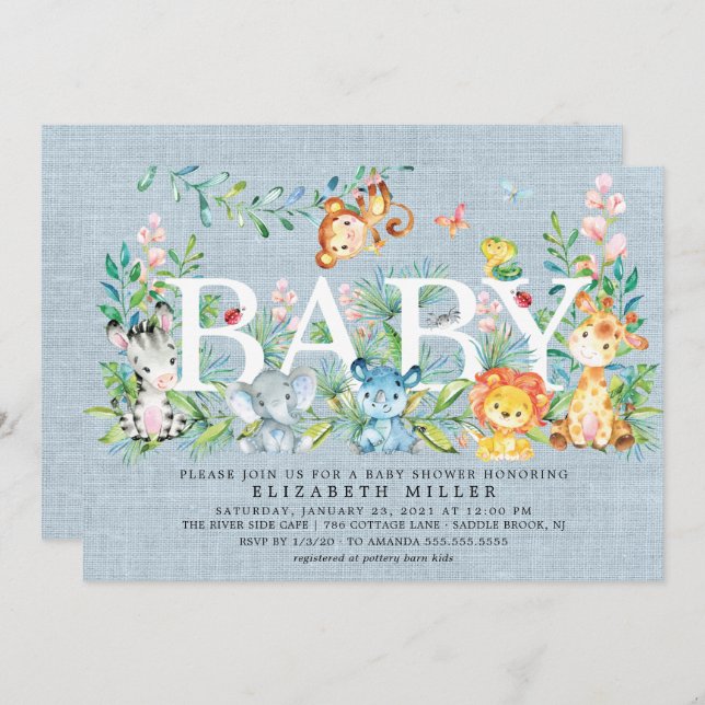 Sweet Jungle Animals Boys Baby Shower Invitation (Front/Back)