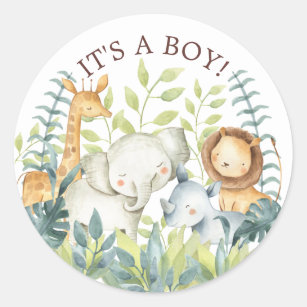 Sweet Jungle Animals It' a Boy Favour Sticker