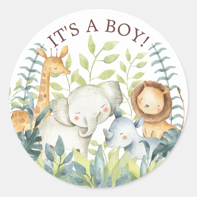 Sweet Jungle Animals It' a Boy Favour Sticker (Front)
