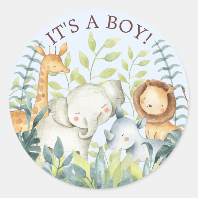 Sweet Jungle Animals It' a Boy Favour Sticker (Front)