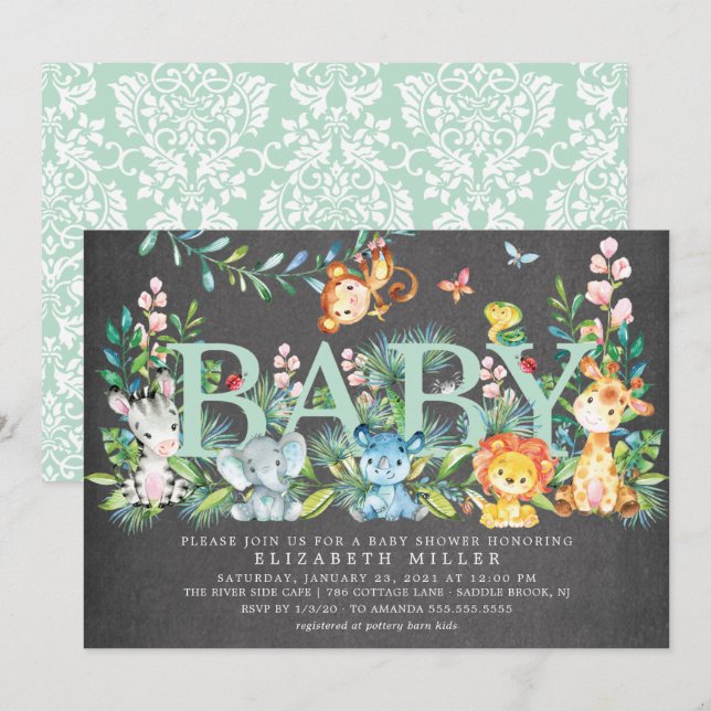 Sweet Jungle Animals Neutral Baby Shower Invitation (Front/Back)