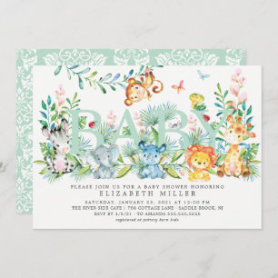 Sweet Jungle Animals Neutral Baby Shower Invitation