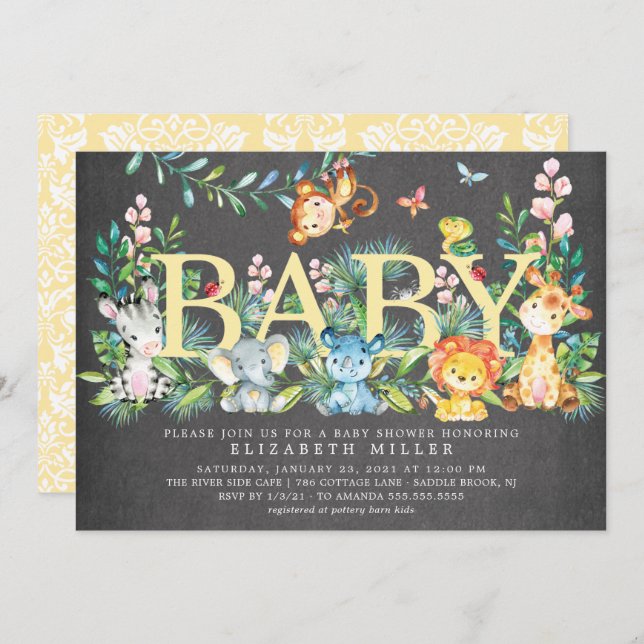 Sweet Jungle Animals Neutral Baby Shower Invitation (Front/Back)