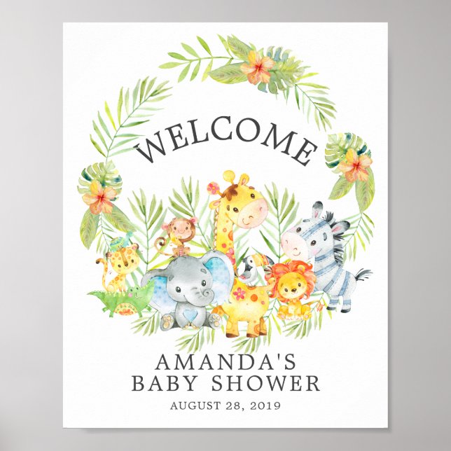 Sweet Jungle Animals Welcome Baby Shower Poster (Front)