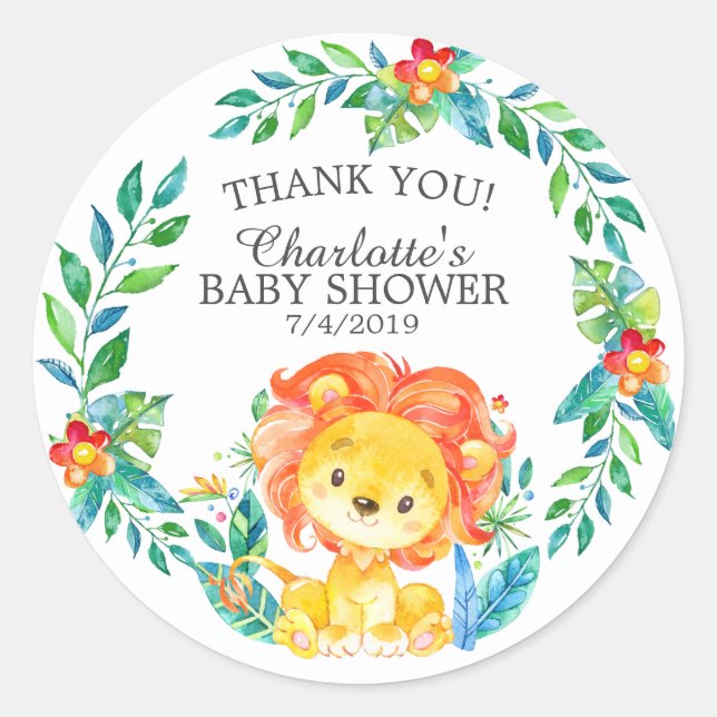 Sweet Jungle Lion Baby Shower Thank You Favour Classic Round Sticker (Front)