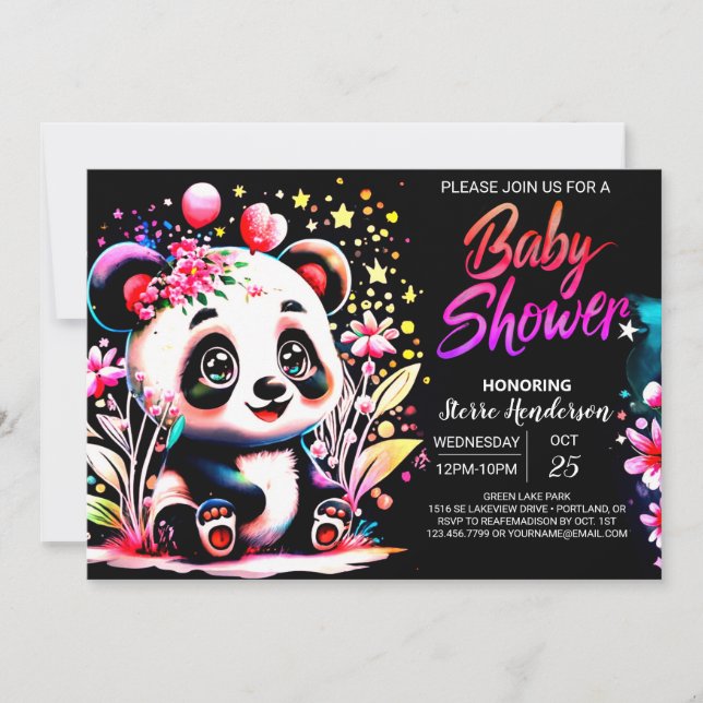 Sweet Jungle Panda Dreamland Girl Baby Shower Invitation (Front)