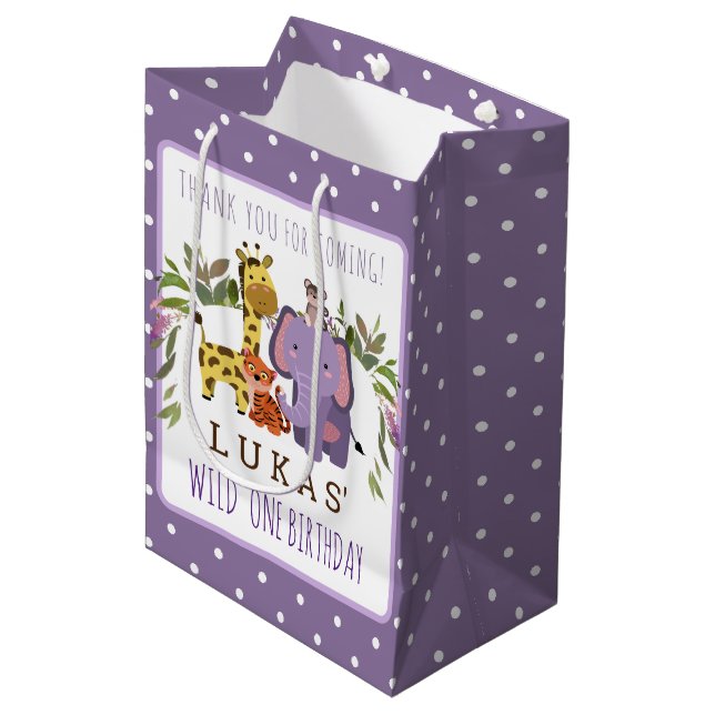 Sweet Jungle Safari Animal 1st Birthday  Medium Gift Bag (Front Angled)