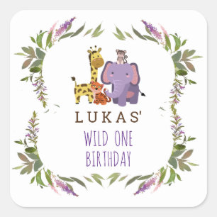 Sweet Jungle Safari Animal 1st Birthday  Square Sticker