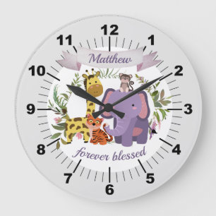 Sweet Jungle Safari Animals Baby Boy Large Clock