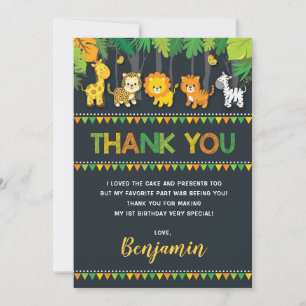 Sweet Jungle Safari Wild Animals 1st Birthday Thank You Card
