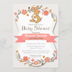 Sweet Kangaroo Floral Baby Shower Invitation