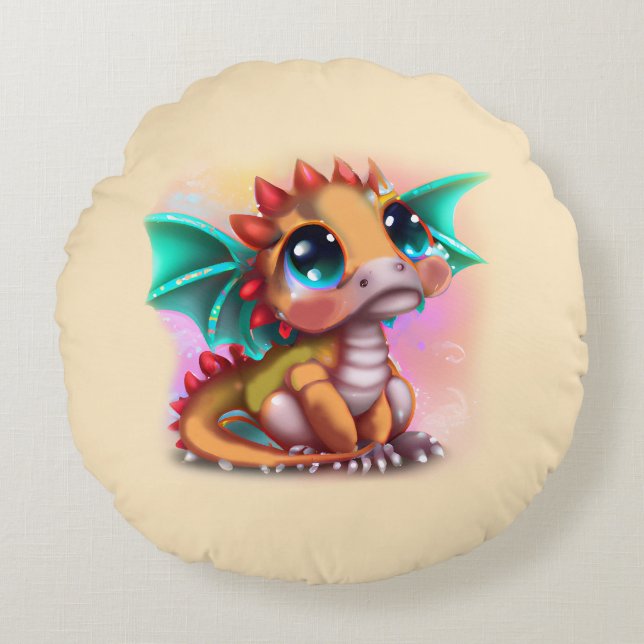 Sweet Kawaii Baby Dragon Round Cushion (Front)