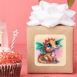 Sweet Kawaii Baby Dragon Square Sticker