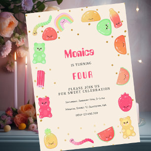 Sweet kawaii gummi candies birthday invitation