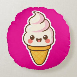 Sweet Kawaii Ice Cream Round Cushion