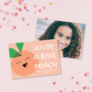 Sweet Kawaii Peach Classroom Valentine's Photo Card
