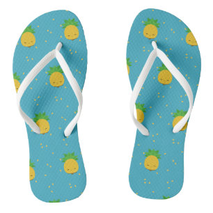 Sweet kawaii pineapple blue white flip-flops thongs