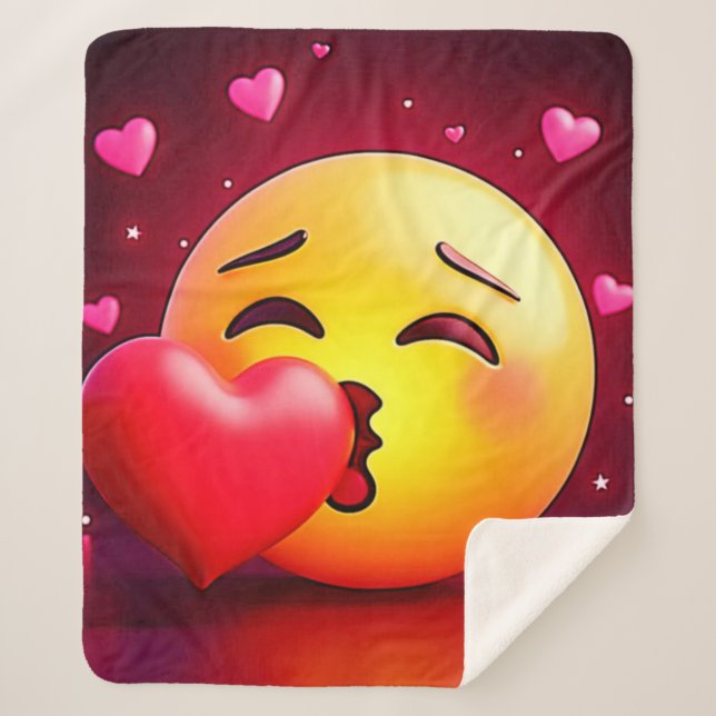 Sweet Kiss Heart Emoji Sherpa Blanket (Front)